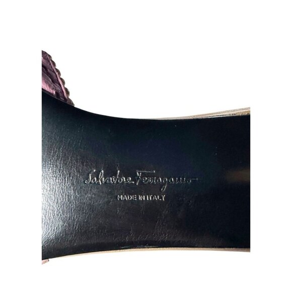 VTG Salvatore Ferragamo Women’s Sz 12 B Mauve Pink Leather Slip On Heels w/ Bow - Picture 14 of 15